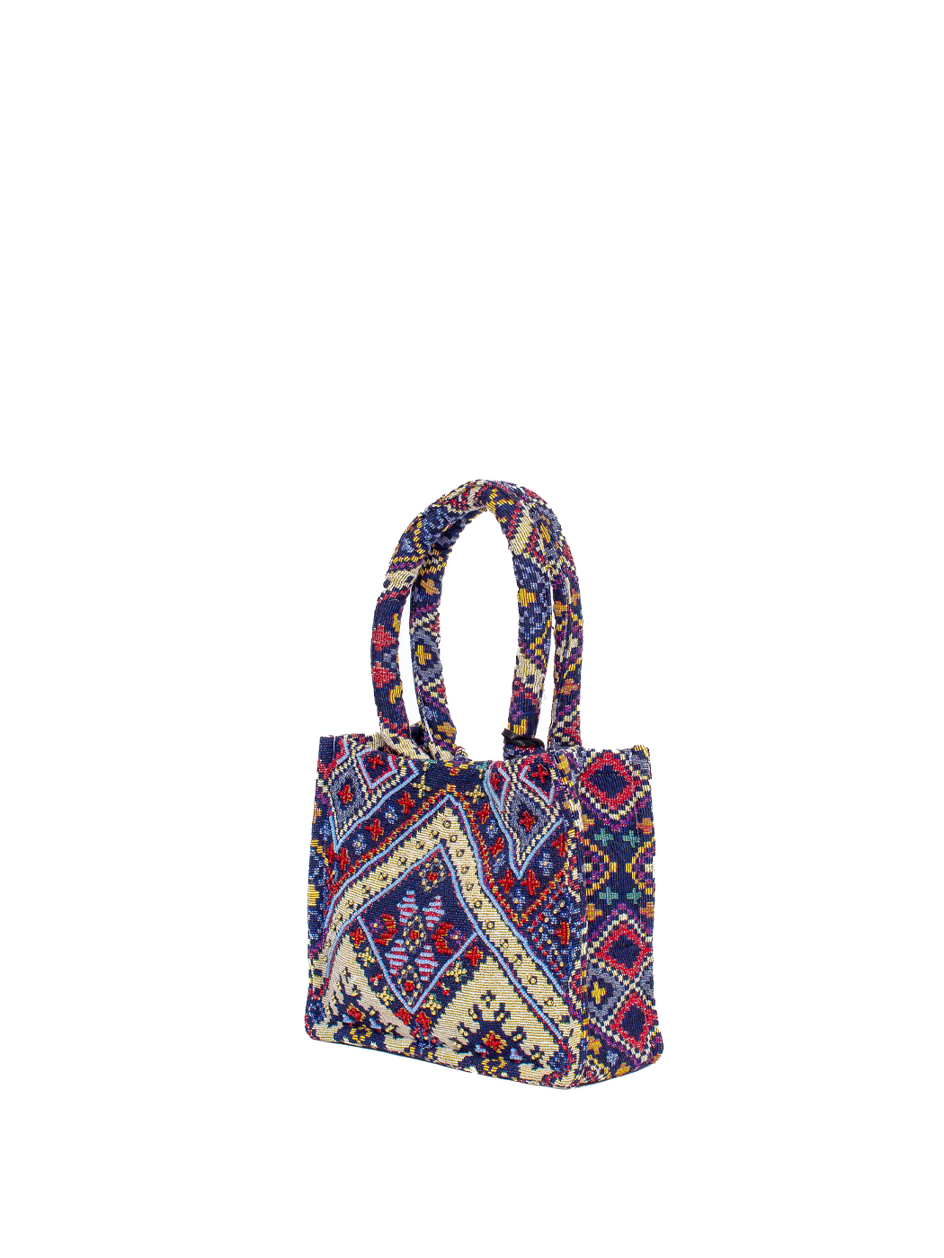 MINI BAG GEOMETRIC BLUE JACQUARD + RICAMI 100%CO MADE IN INDIA                  